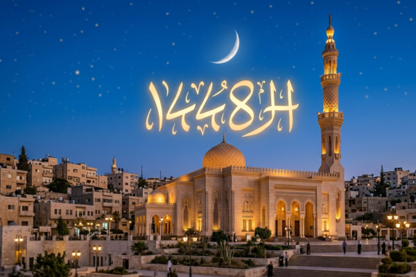 مبنى رئاسة الوزراء الأردنية وشعار المملكة بمناسبة إجازة رأس السنة الهجرية في الأردن