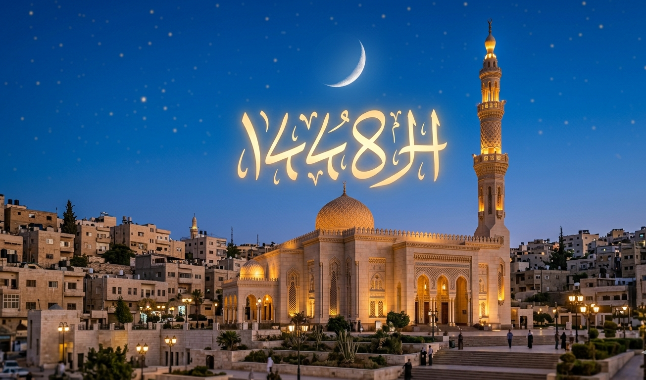 مبنى رئاسة الوزراء الأردنية وشعار المملكة بمناسبة إجازة رأس السنة الهجرية في الأردن