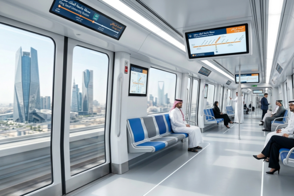 عربة قطار الرياض الحديثة من الداخل مجهزة بأحدث التقنيات ووسائل الراحة لجميع فئات الركاب