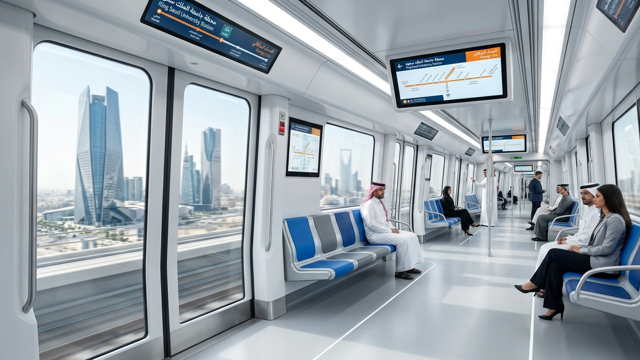 عربة قطار الرياض الحديثة من الداخل مجهزة بأحدث التقنيات ووسائل الراحة لجميع فئات الركاب