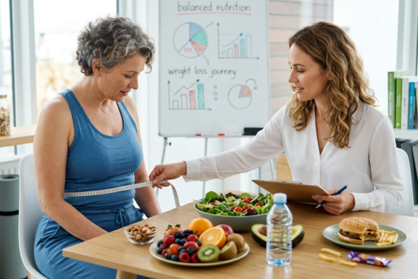 شخص يتبع نظامًا غذائيًا ويحتار بين الأطعمة الصحية وأخطاء الدايت التي تعيق خسارة الوزن