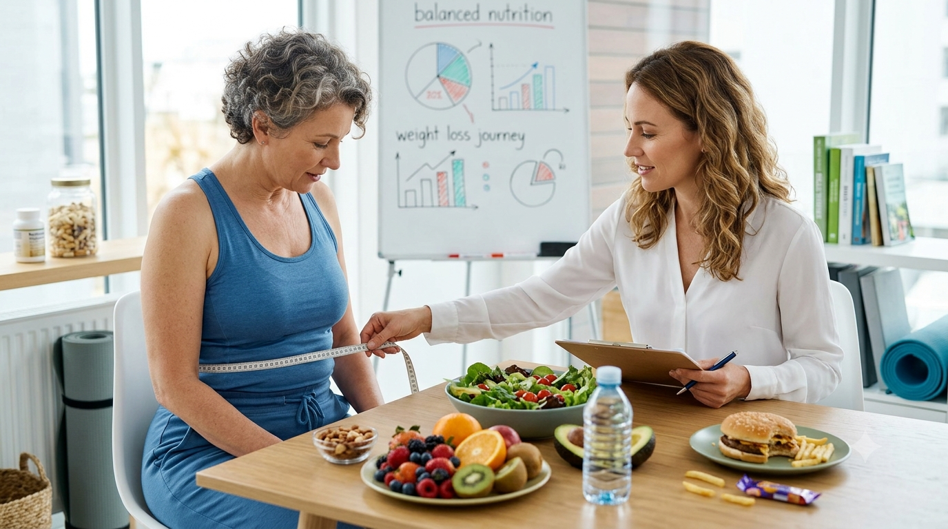 شخص يتبع نظامًا غذائيًا ويحتار بين الأطعمة الصحية وأخطاء الدايت التي تعيق خسارة الوزن
