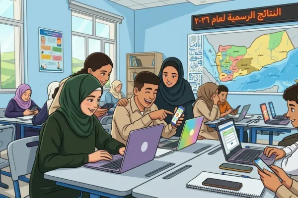 طالب يمني يتابع نتائج الصف التاسع 2026 عبر الإنترنت في صنعاء وعدن ومأرب وتعز