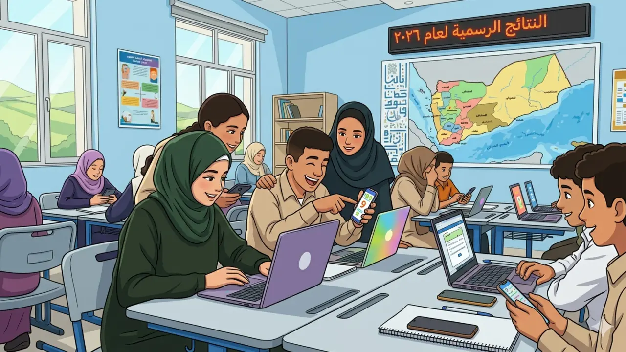 نتائج الصف التاسع 2026 في اليمن برقم الجلوس: صنعاء وعدن ومأرب وتعز طالب يمني يتابع نتائج الصف التاسع 2026 عبر الإنترنت في صنعاء وعدن ومأرب وتعز