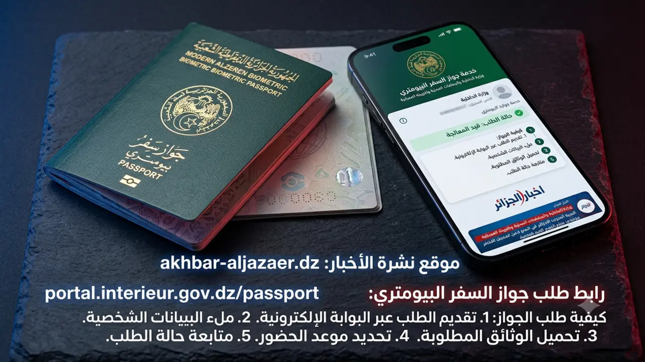 رابط وكيفية طلب جواز السفر البيومتري الجزائري عبر الإنترنت 2026 | خطوات استخراجه والرسوم البوابة الرسمية لطلب جواز السفر البيومتري الجزائري لعام 2026 وزارة الداخلية
