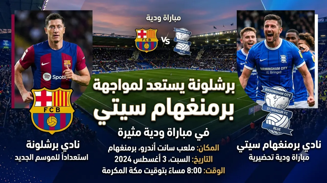 النص البديل للصورة: لاعبو برشلونة خلال الاستعداد لمواجهة برمنغهام سيتي في مباراة ودية استعداداً للموسم الجديد