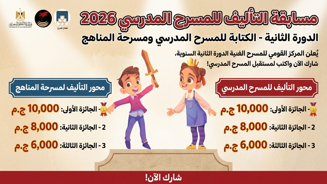 مسابقة التأليف للمسرح المدرسي 2026.. موعد إعلان الفائزين والجوائز