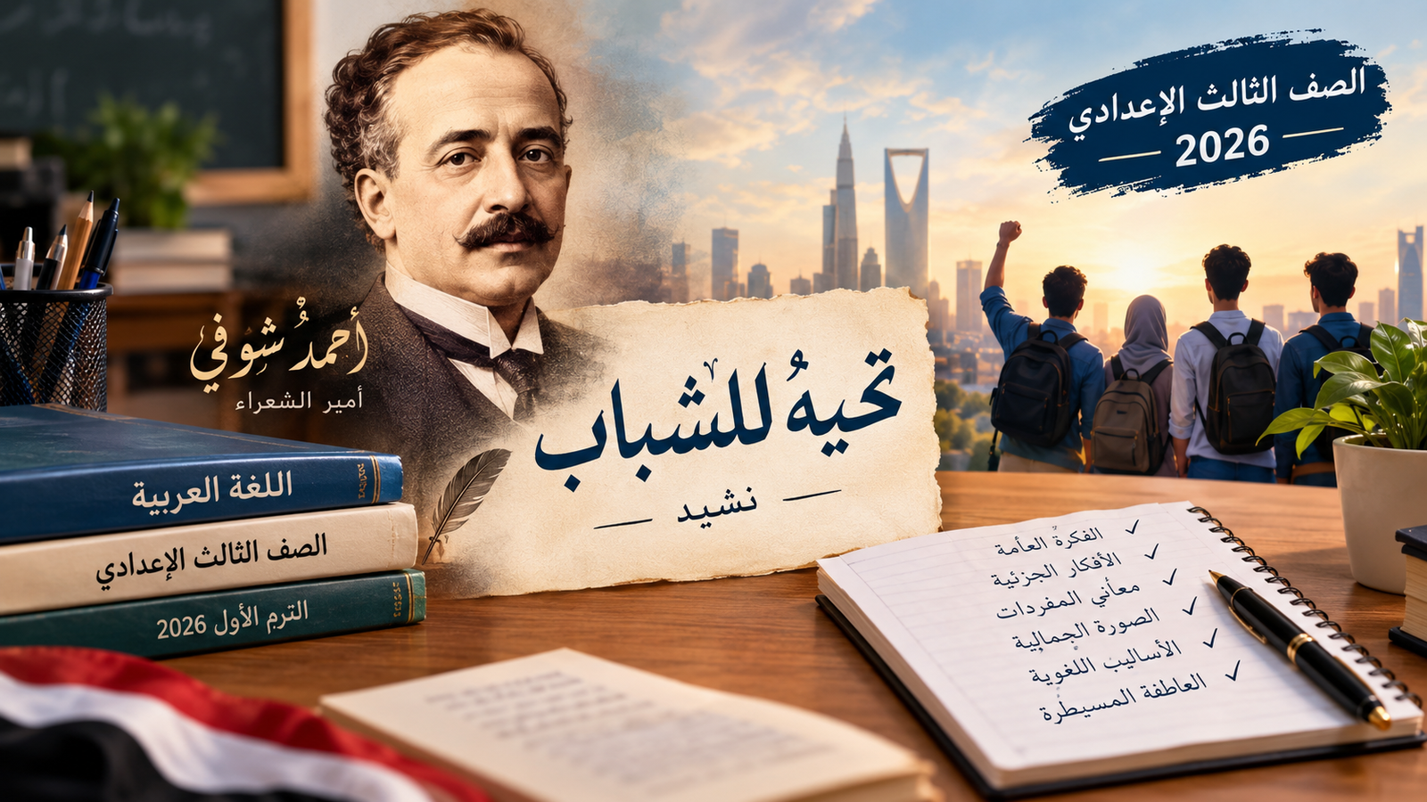 شرح نشيد تحية للشباب للشاعر أحمد شوقي للصف الثالث الإعدادي 2026