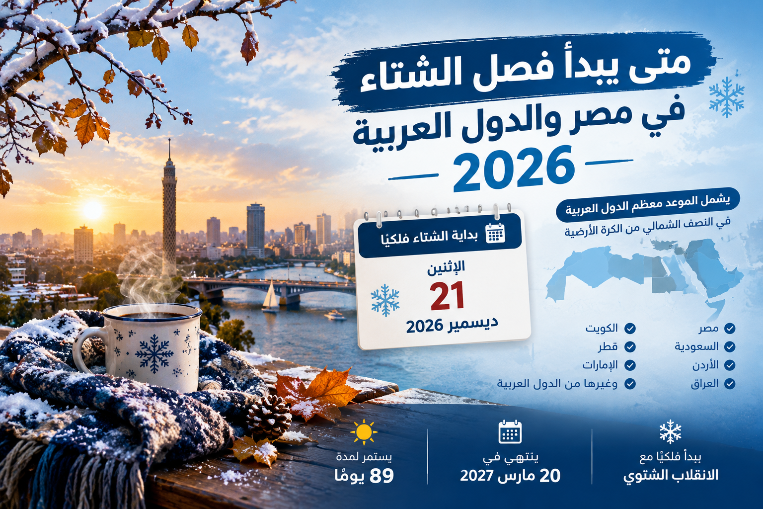 موعد بداية الشتاء 2026 في مصر والدول العربية.. متى يحدث الانقلاب الشتوي؟